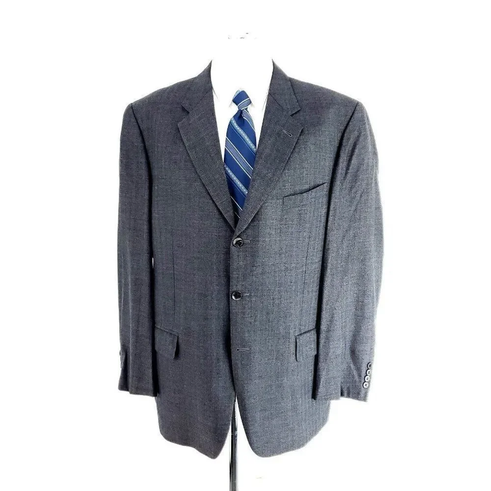Joseph Abboud Nordstrom Wool 3 Button Sport Coat 42R Gray Blue Herringbone W/ Or